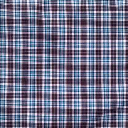 Close-up of blue and brown plaid fabric